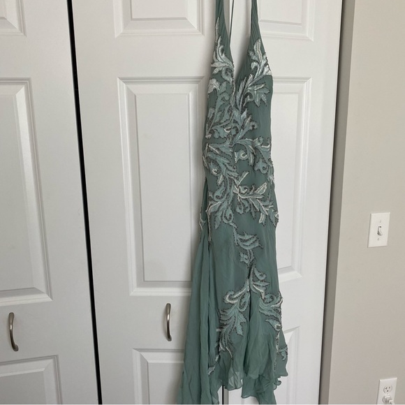 Sue Wong mint green beaded and embroidered silk halter dress size 8 - Picture 6 of 8